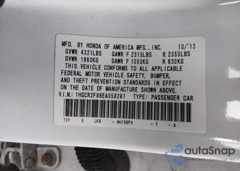 2014 Honda Accord Ex-L from USA, damaged, VIN 1HGCR2F86EA058287